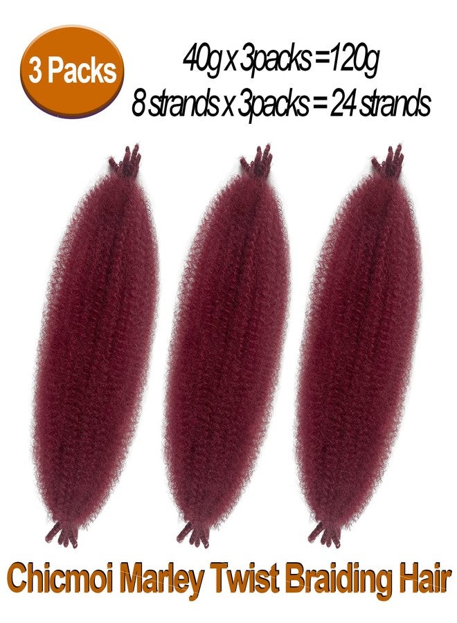 Chicmoi Springy Afro Twist Hair 16 Inch Burgundy Curly Braiding Hair 3 Packs Kinky Twist Hair for Braiding Marley Twist Braiding Hair for Faux Locs Passion Twist Crochet Hair - Image 3